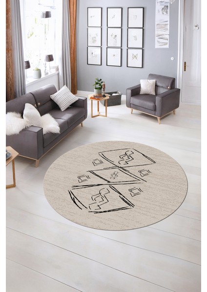Dijital Kaymaz Taban Yıkanabilir Modern Desen Yuvarlak Mutfak Salon Halısı, N-Y-Modern-59-Bej, indirimleri