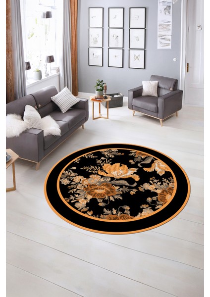 Dijital Kaymaz Taban Yıkanabilir Modern Desen Yuvarlak Mutfak Salon Halısı, N-Y-Modern-16-Kahve, indirimleri
