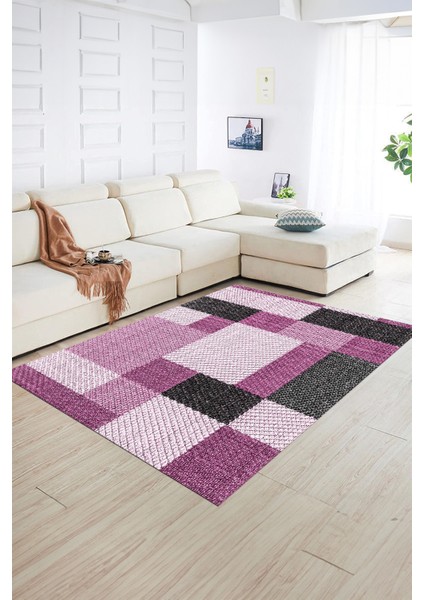 Dijital Baskılı Kaymaz Yıkanabilir Modern Desen Yolluk Mutfak Salon Halısı, N-Modern-77-Mor, fiyatları
