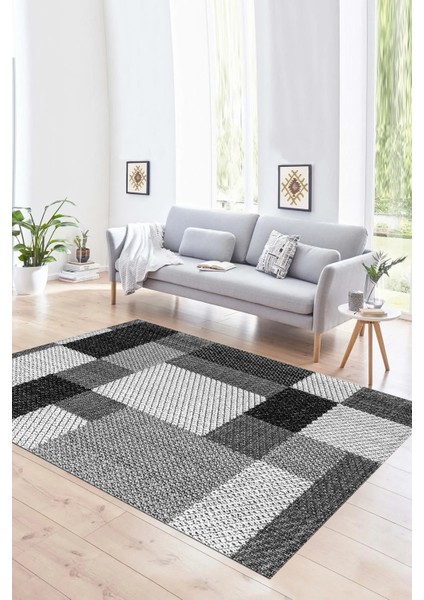 Dijital Baskılı Kaymaz Yıkanabilir Modern Desen Yolluk Mutfak Salon Halısı, N-Modern-77-Gri,