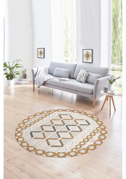 Dijital Kaymaz Taban Yıkanabilir Modern Desen Yuvarlak Mutfak Salon Halısı, N-Y-Modern-81-Kahve,