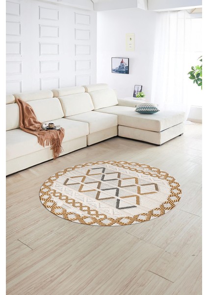 Dijital Kaymaz Taban Yıkanabilir Modern Desen Yuvarlak Mutfak Salon Halısı, N-Y-Modern-81-Kahve,