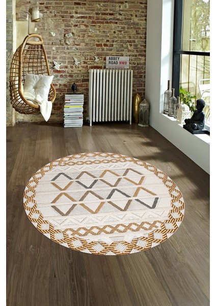 Dijital Kaymaz Taban Yıkanabilir Modern Desen Yuvarlak Mutfak Salon Halısı, N-Y-Modern-81-Kahve,