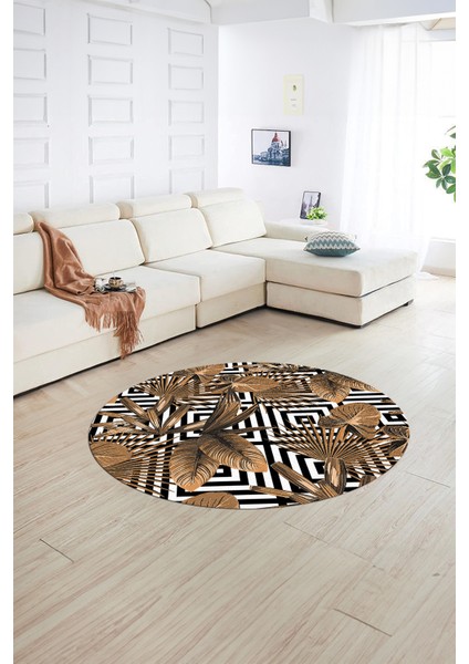 Dijital Kaymaz Taban Yıkanabilir Modern Desen Yuvarlak Mutfak Salon Halısı, N-Y-MODERN-100-KAHVE, fiyatları