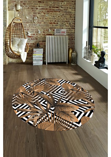 Dijital Kaymaz Taban Yıkanabilir Modern Desen Yuvarlak Mutfak Salon Halısı, N-Y-MODERN-100-KAHVE, fırsatları