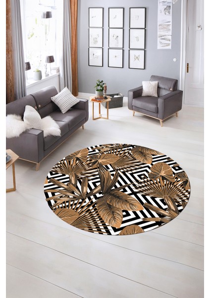 Dijital Kaymaz Taban Yıkanabilir Modern Desen Yuvarlak Mutfak Salon Halısı, N-Y-MODERN-100-KAHVE, indirimleri