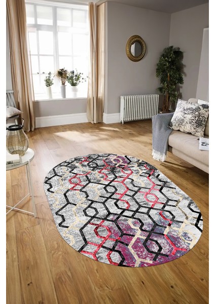Dijital Kaymaz Yıkanabilir Modern Desen Oval Yolluk Mutfak Salon Halısı, N-O-Modern-03-Renkli, modelleri