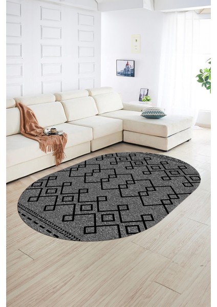 Dijital Kaymaz Yıkanabilir Modern Desen Oval Yolluk Mutfak Salon Halısı, N-O-Modern-87-Gri, fiyatları