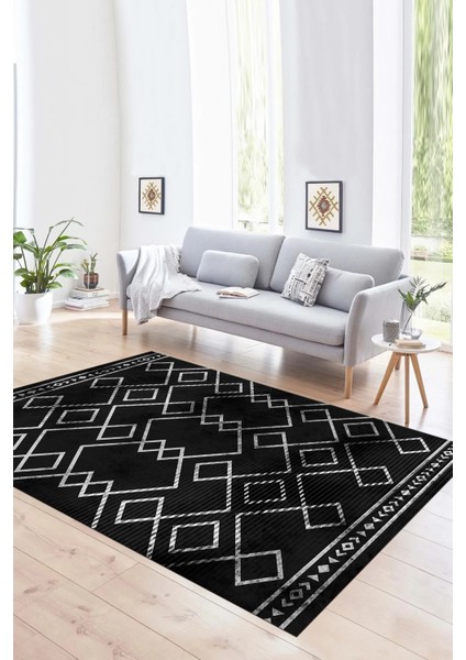 Dijital Baskılı Kaymaz Yıkanabilir Modern Desen Yolluk Mutfak Salon Halısı, N-Modern-91-Antrasit,