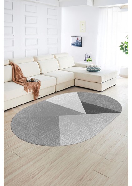 Dijital Kaymaz Yıkanabilir Modern Desen Oval Yolluk Mutfak Salon Halısı, N-O-Modern-38-Gri,