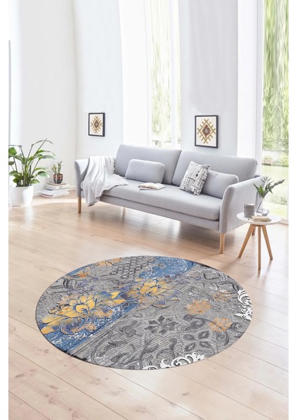 Dijital Kaymaz Taban Yıkanabilir Modern Desen Yuvarlak Mutfak Salon Halısı, N-Y-Modern-15-Renkli,