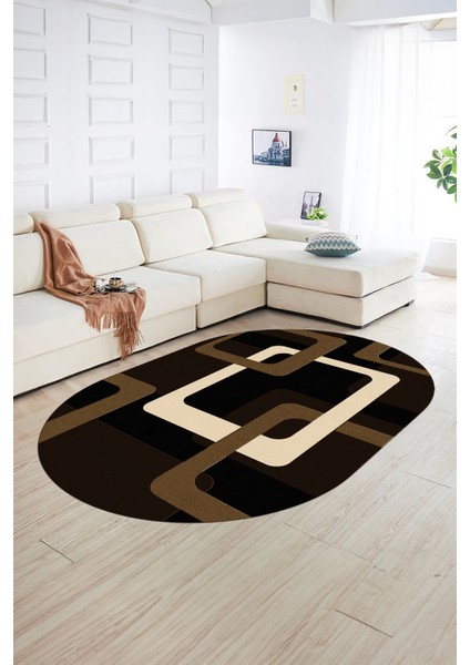 Dijital Kaymaz Yıkanabilir Modern Desen Oval Yolluk Mutfak Salon Halısı, N-O-Modern-40-Kahve, fiyatları