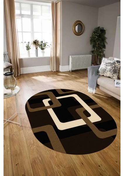 Dijital Kaymaz Yıkanabilir Modern Desen Oval Yolluk Mutfak Salon Halısı, N-O-Modern-40-Kahve, modelleri