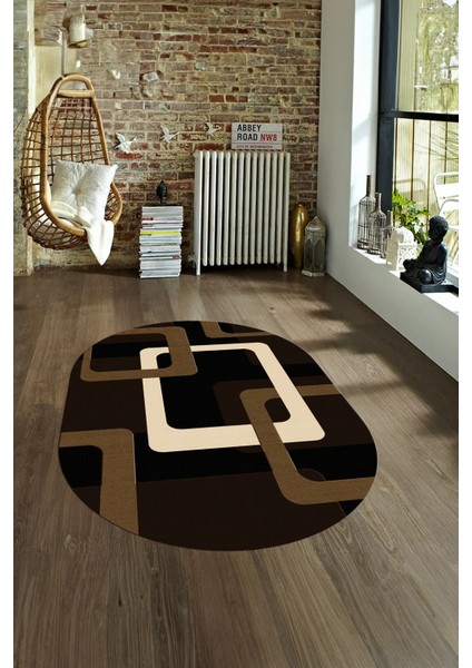 Dijital Kaymaz Yıkanabilir Modern Desen Oval Yolluk Mutfak Salon Halısı, N-O-Modern-40-Kahve, fırsatları