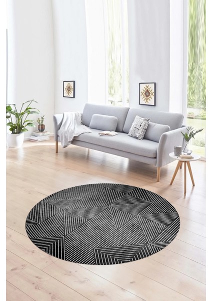 Dijital Kaymaz Taban Yıkanabilir Modern Desen Yuvarlak Mutfak Salon Halısı, N-Y-MODERN-111-ANTRASİT,