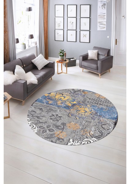 Dijital Kaymaz Taban Yıkanabilir Modern Desen Yuvarlak Mutfak Salon Halısı, N-Y-Modern-15-Renkli, indirimleri