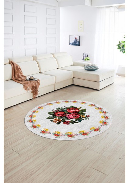 Dijital Kaymaz Taban Yıkanabilir Modern Desen Yuvarlak Mutfak Salon Halısı, N-Y-Modern-20-Beyaz, fiyatları