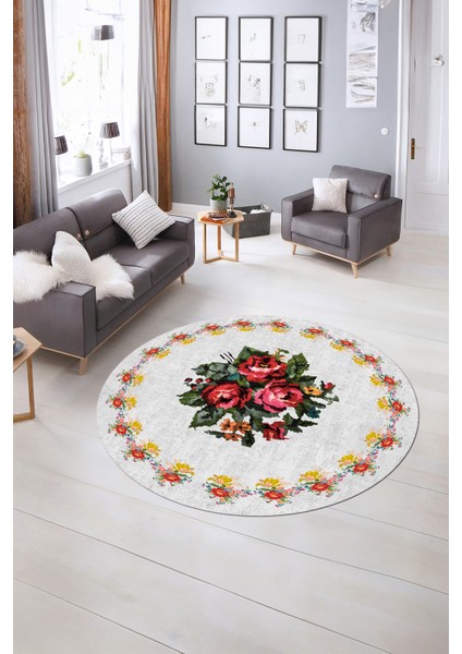 Dijital Kaymaz Taban Yıkanabilir Modern Desen Yuvarlak Mutfak Salon Halısı, N-Y-Modern-20-Beyaz, indirimleri