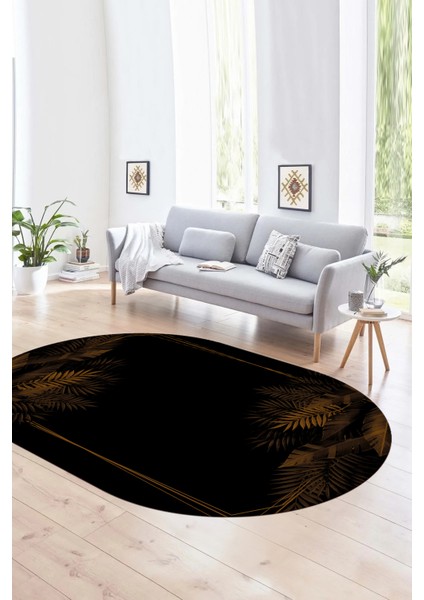 Dijital Kaymaz Yıkanabilir Modern Desen Oval Yolluk Mutfak Salon Halısı, N-O-Modern-26-Kahve,