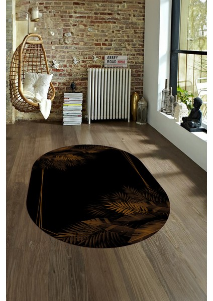 Dijital Kaymaz Yıkanabilir Modern Desen Oval Yolluk Mutfak Salon Halısı, N-O-Modern-26-Kahve, fırsatları