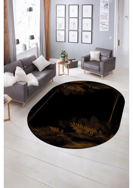 Dijital Kaymaz Yıkanabilir Modern Desen Oval Yolluk Mutfak Salon Halısı, N-O-Modern-26-Kahve, indirimleri