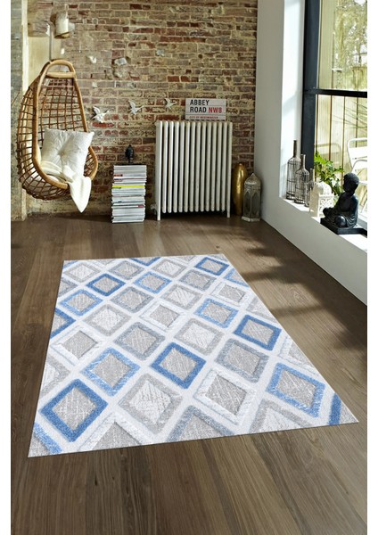 Dijital Baskılı Kaymaz Yıkanabilir Modern Desen Yolluk Mutfak Salon Halısı, N-Modern-66-Mavi,