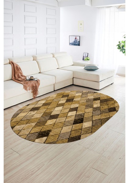 Dijital Kaymaz Yıkanabilir Modern Desen Oval Yolluk Mutfak Salon Halısı, N-O-Modern-31-Kahve, fiyatları