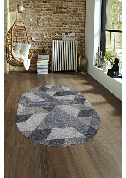 Dijital Kaymaz Yıkanabilir Modern Desen Oval Yolluk Mutfak Salon Halısı, N-O-Modern-96-Mavi,