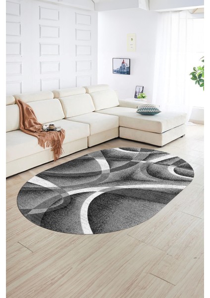 Dijital Kaymaz Yıkanabilir Modern Desen Oval Yolluk Mutfak Salon Halısı, N-O-Modern-97-Gri, fiyatları