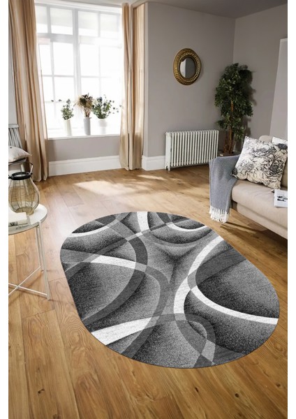 Dijital Kaymaz Yıkanabilir Modern Desen Oval Yolluk Mutfak Salon Halısı, N-O-Modern-97-Gri, modelleri
