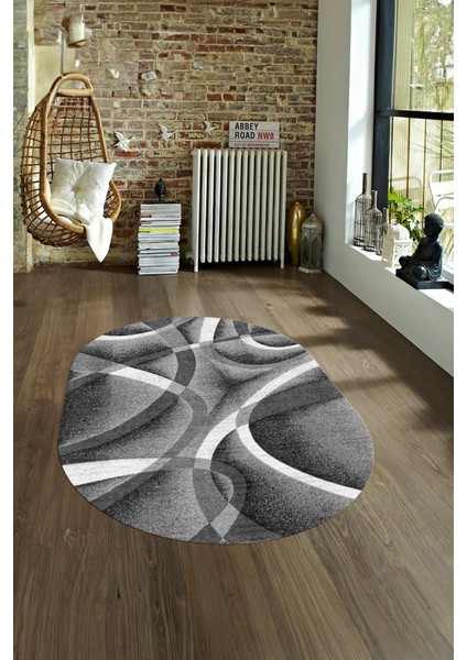 Dijital Kaymaz Yıkanabilir Modern Desen Oval Yolluk Mutfak Salon Halısı, N-O-Modern-97-Gri, fırsatları