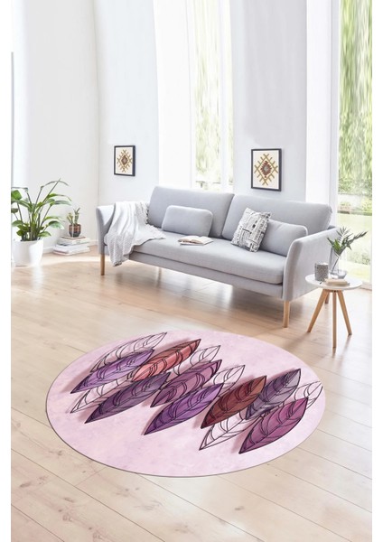 Dijital Kaymaz Taban Yıkanabilir Modern Desen Yuvarlak Mutfak Salon Halısı, N-Y-Modern-08-Mor,