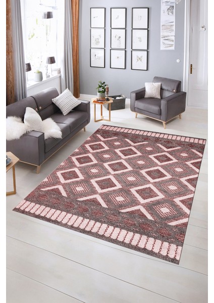Dijital Baskılı Kaymaz Yıkanabilir Modern Desen Yolluk Mutfak Salon Halısı, N-Modern-69-Bordo, indirimleri