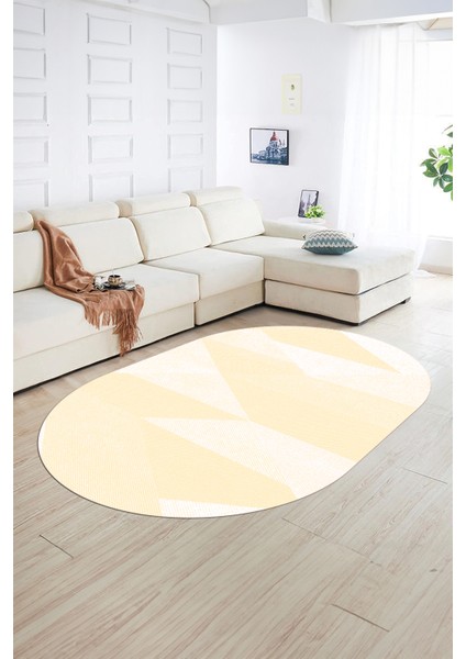 Dijital Kaymaz Yıkanabilir Modern Desen Oval Yolluk Mutfak Salon Halısı, N-O-Modern-54-Krem, fiyatları