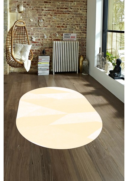 Dijital Kaymaz Yıkanabilir Modern Desen Oval Yolluk Mutfak Salon Halısı, N-O-Modern-54-Krem, fırsatları