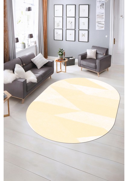 Dijital Kaymaz Yıkanabilir Modern Desen Oval Yolluk Mutfak Salon Halısı, N-O-Modern-54-Krem, indirimleri