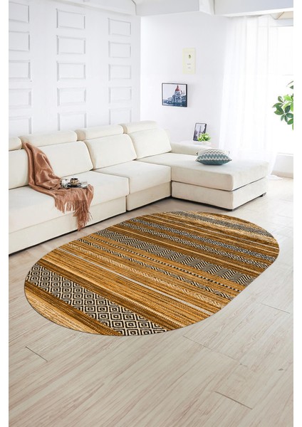 Dijital Kaymaz Yıkanabilir Modern Desen Oval Yolluk Mutfak Salon Halısı, N-O-Modern-17-Kahve, fiyatları