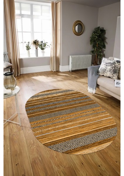 Dijital Kaymaz Yıkanabilir Modern Desen Oval Yolluk Mutfak Salon Halısı, N-O-Modern-17-Kahve, modelleri