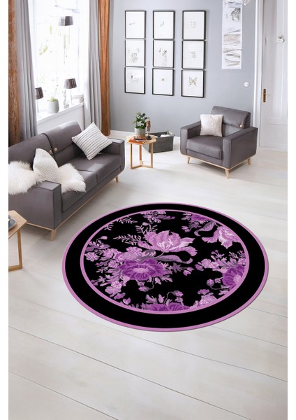 Dijital Kaymaz Taban Yıkanabilir Modern Desen Yuvarlak Mutfak Salon Halısı, N-Y-Modern-16-Mor, indirimleri