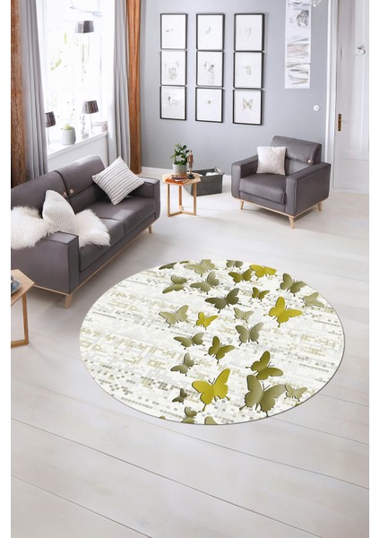 Dijital Kaymaz Taban Yıkanabilir Modern Desen Yuvarlak Mutfak Salon Halısı, N-Y-Modern-42-Sarı, indirimleri