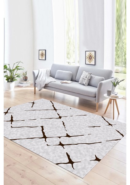 Dijital Baskılı Kaymaz Yıkanabilir Modern Desen Yolluk Mutfak Salon Halısı, N-Modern-72-Kahve,