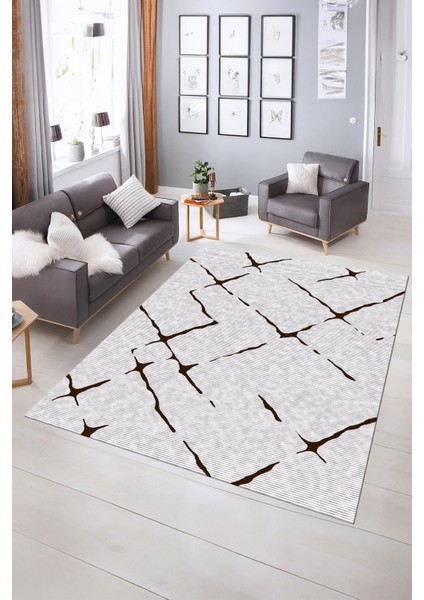 Dijital Baskılı Kaymaz Yıkanabilir Modern Desen Yolluk Mutfak Salon Halısı, N-Modern-72-Kahve, indirimleri