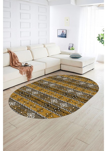 Dijital Kaymaz Yıkanabilir Modern Desen Oval Yolluk Mutfak Salon Halısı, N-O-Modern-19-Kahve, fiyatları