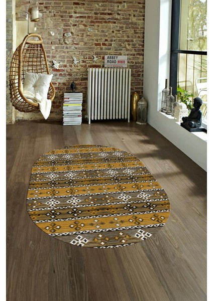 Dijital Kaymaz Yıkanabilir Modern Desen Oval Yolluk Mutfak Salon Halısı, N-O-Modern-19-Kahve, fırsatları