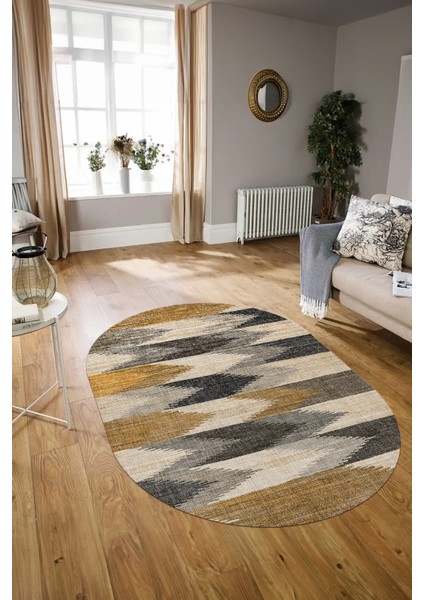 Dijital Kaymaz Yıkanabilir Modern Desen Oval Yolluk Mutfak Salon Halısı, N-O-MODERN-104-KAHVE, modelleri