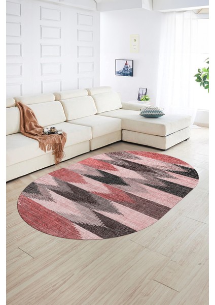 Dijital Kaymaz Yıkanabilir Modern Desen Oval Yolluk Mutfak Salon Halısı, N-O-MODERN-104-PEMBE, fiyatları