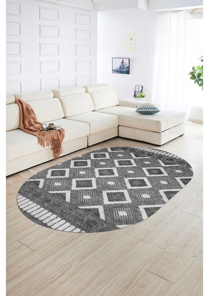 Dijital Kaymaz Yıkanabilir Modern Desen Oval Yolluk Mutfak Salon Halısı, N-O-Modern-69-Gri, fiyatları