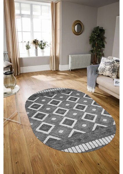 Dijital Kaymaz Yıkanabilir Modern Desen Oval Yolluk Mutfak Salon Halısı, N-O-Modern-69-Gri, modelleri
