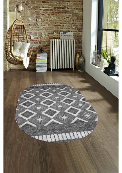 Dijital Kaymaz Yıkanabilir Modern Desen Oval Yolluk Mutfak Salon Halısı, N-O-Modern-69-Gri, fırsatları