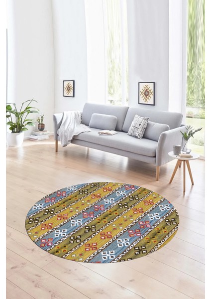 Dijital Kaymaz Taban Yıkanabilir Modern Desen Yuvarlak Mutfak Salon Halısı, N-Y-Modern-19-Renkli,